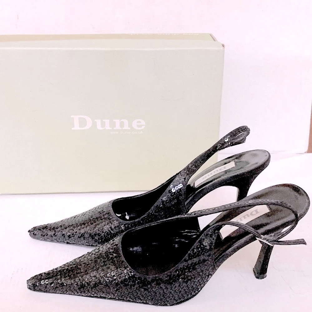 English Dune brand stunning black sequined slingback evening shoes point toe 40